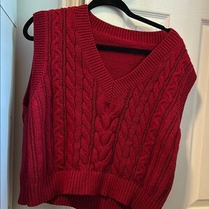 Red Cable Knit Sweater Vest
